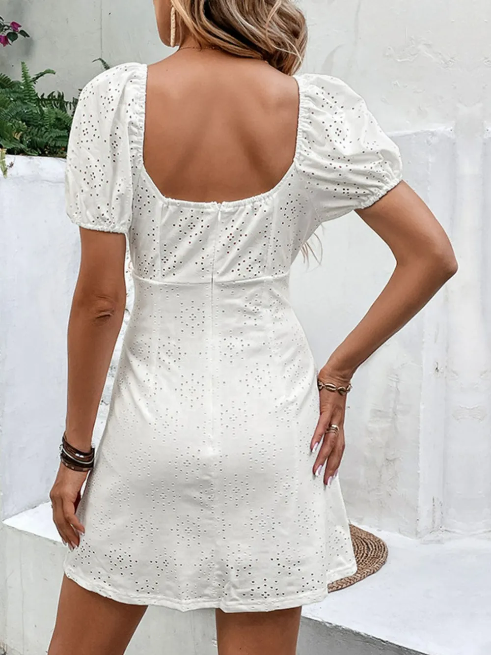 Bow Detail Eyelet Puff Sleeve Dress, image 2