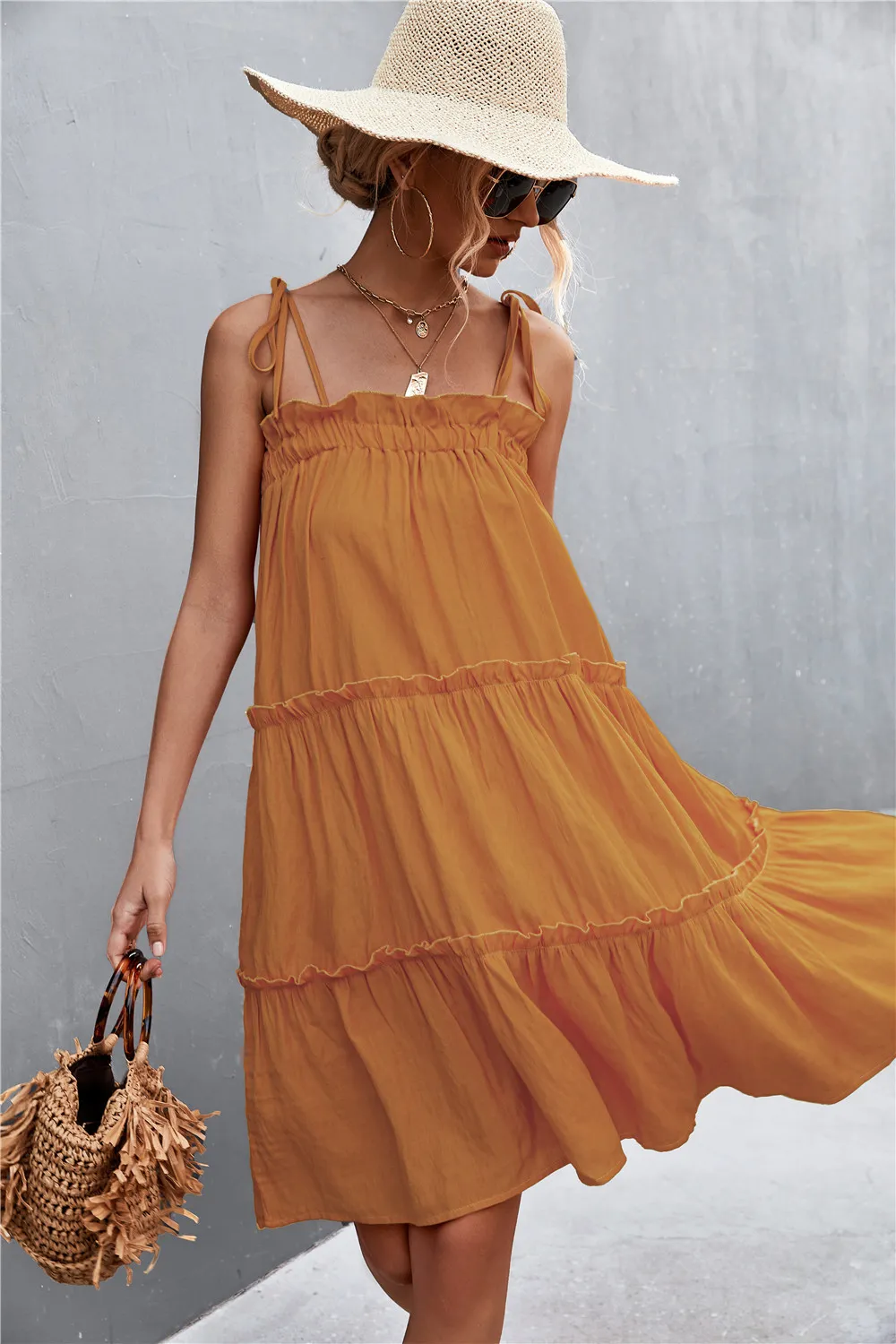 Tie-Shoulder Frill Trim Sleeveless Dress, image 11