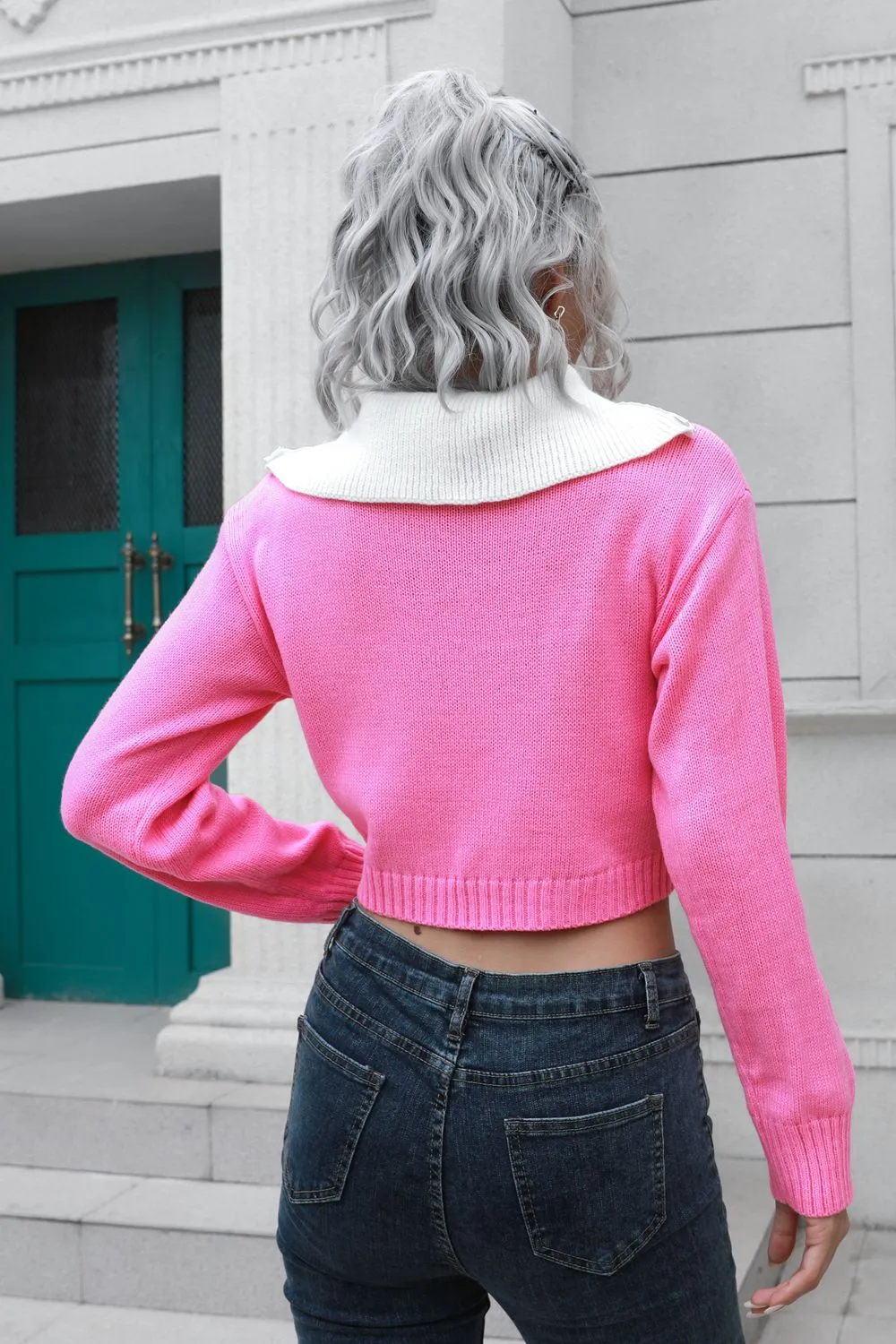 Contrast Collared Cropped Sweater, image 3