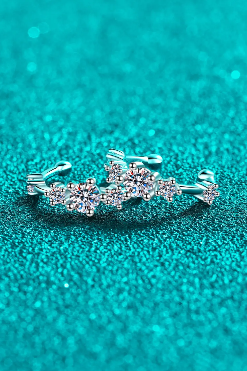 Moissanite Rhodium-Plated Cuff Earrings, image 4