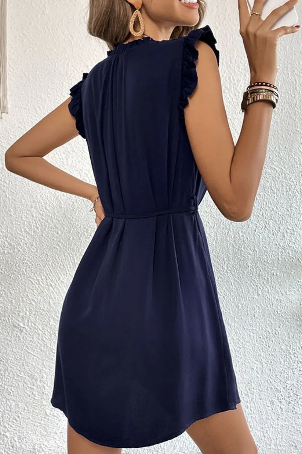 Ruffled Tie-Waist Keyhole Dress, image 3