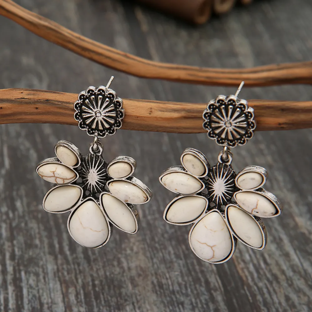 Artificial Turquoise Flower Earrings, image 9