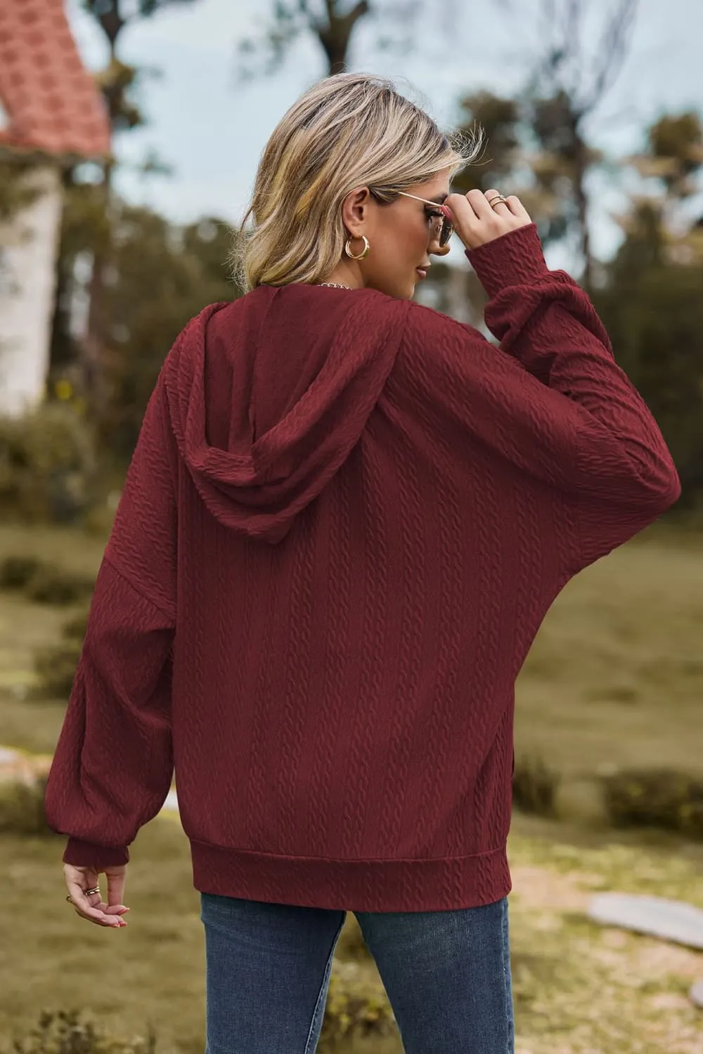 Cable-Knit Long Sleeve Hooded Jacket, image 16