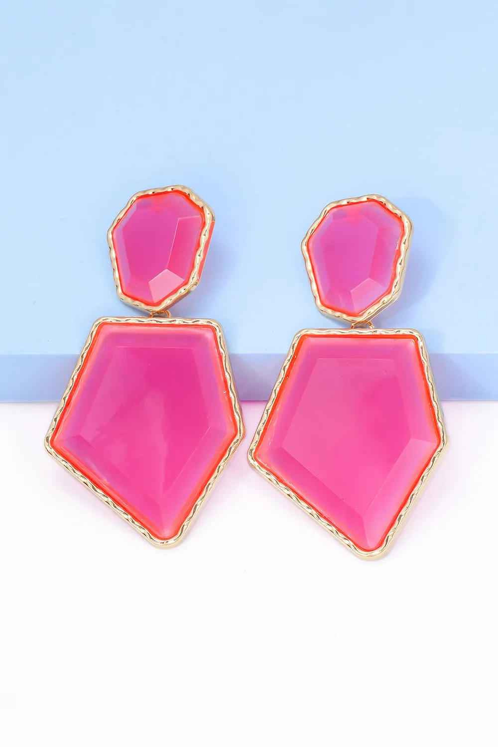 Geometrical Shape Zinc Alloy Frame Resin Dangle Earrings, image 22