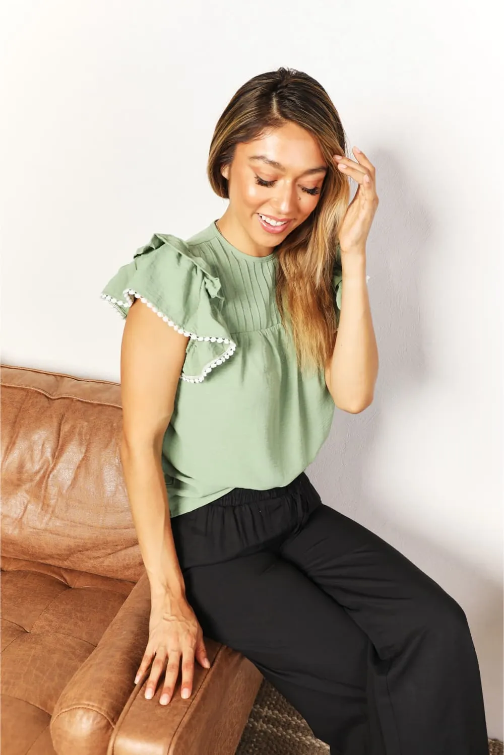 Pleated Detail Flutter Sleeve Blouse, image 2