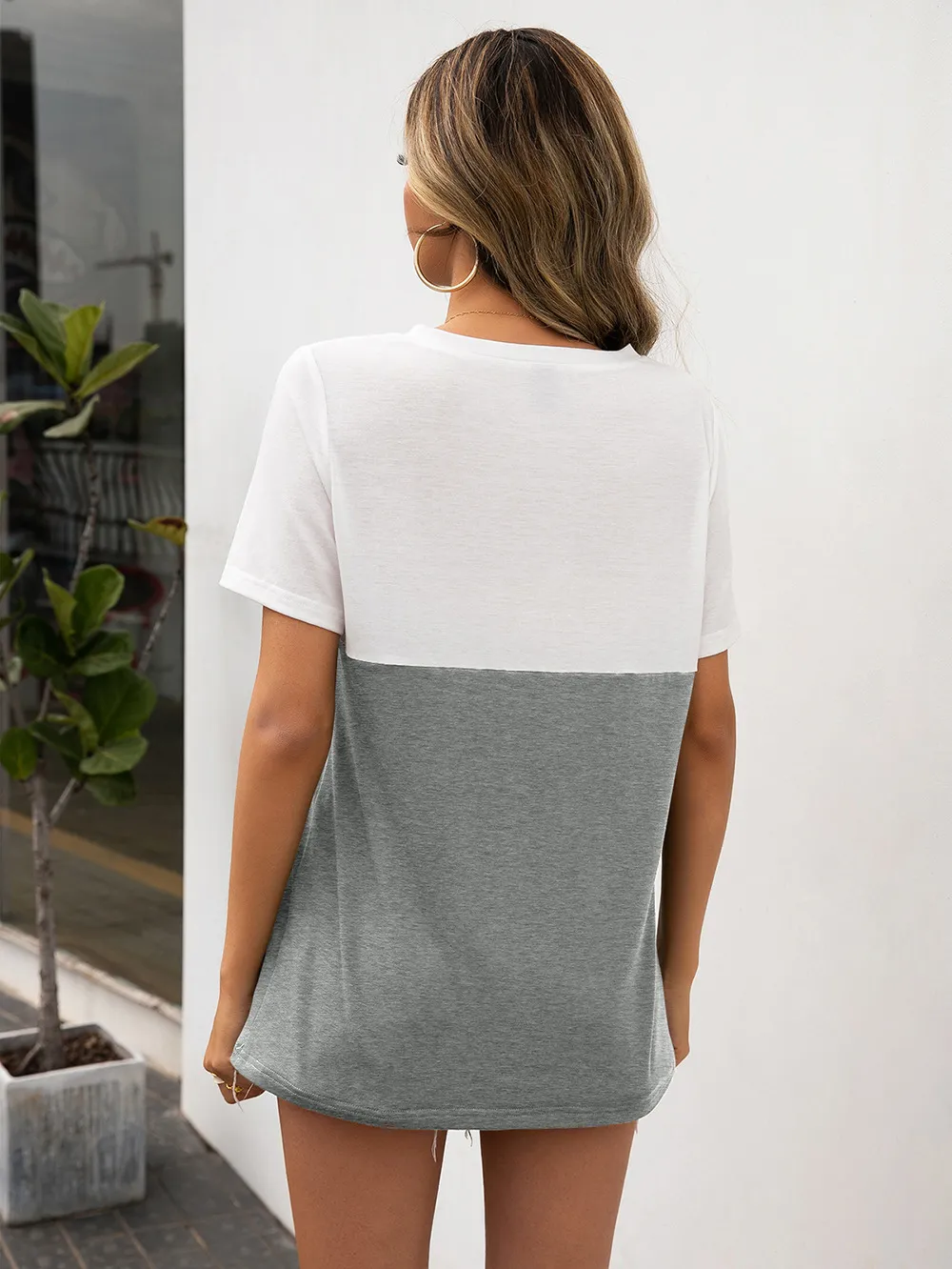 Color Block V-Neck Short Sleeve Tee, image 9