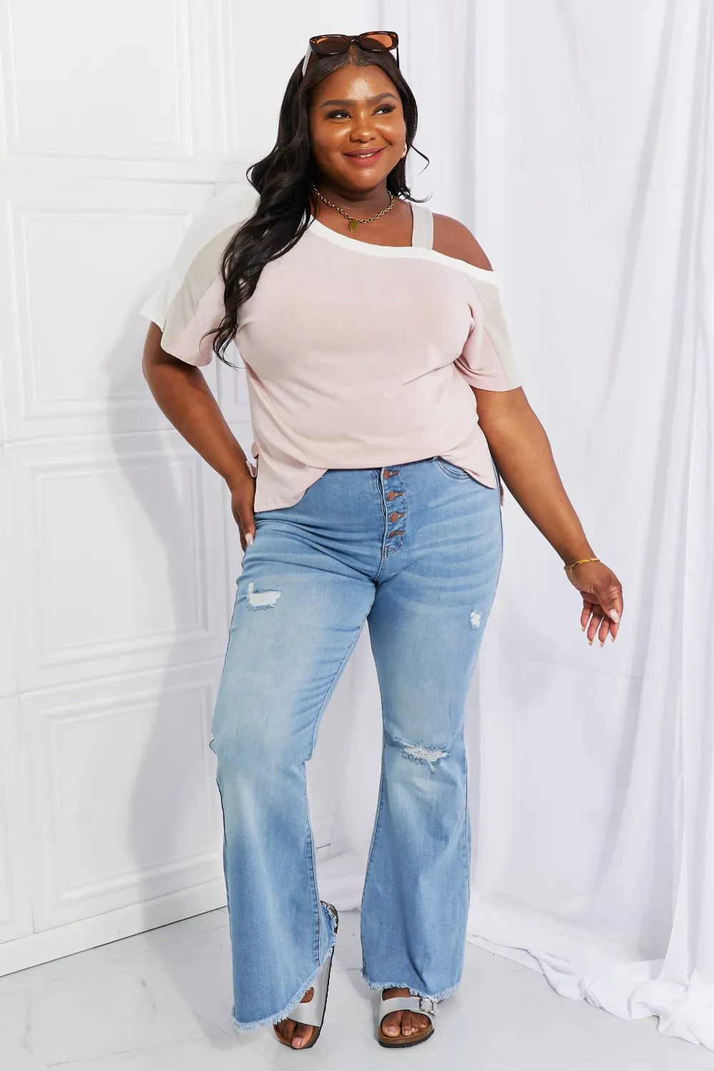 Full Size Something Simple Cold Shoulder Tee, image 11
