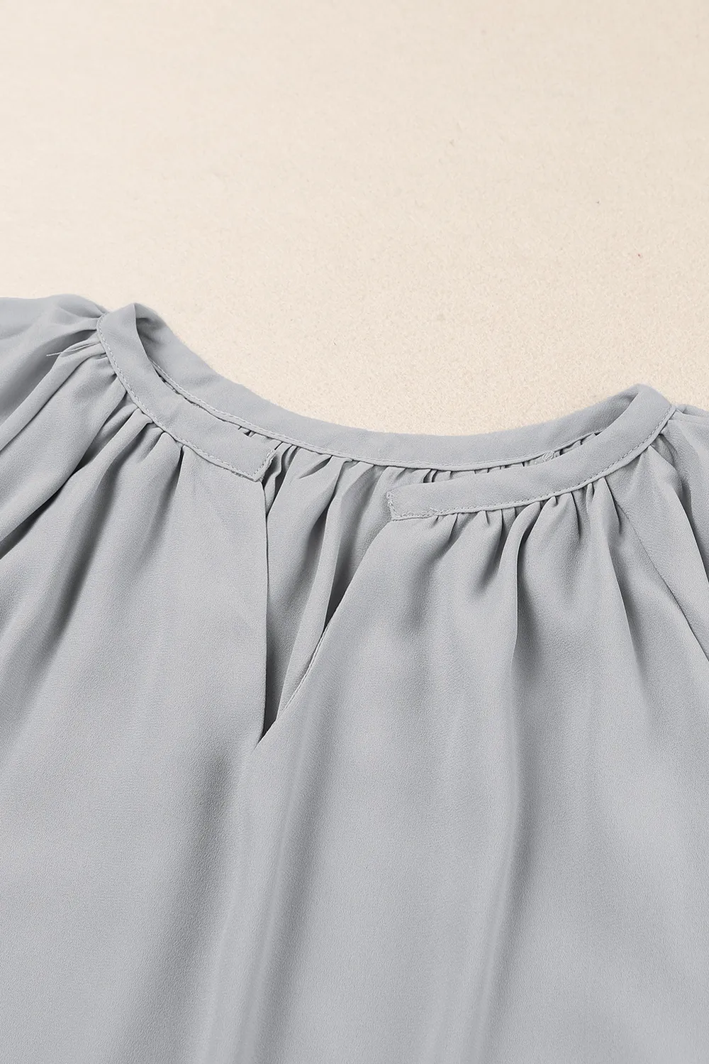 Gathered Detail Notched Neck Flutter Sleeve Top, image 13