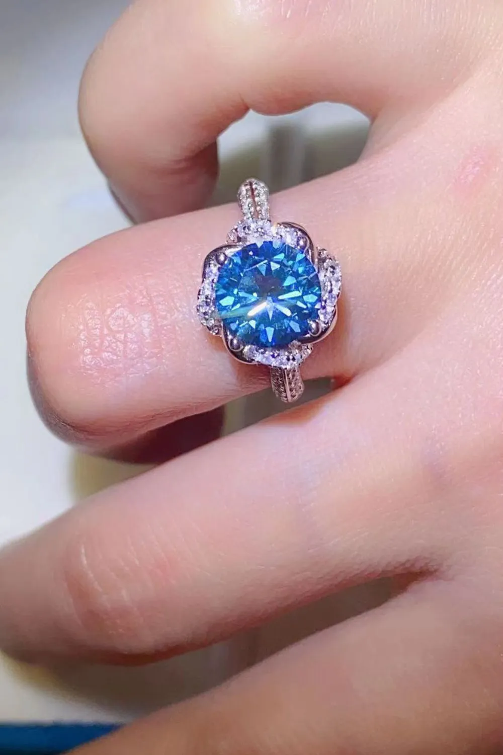 2 Carat Cobalt Blue Moissanite 925 Sterling Silver Ring, image 2