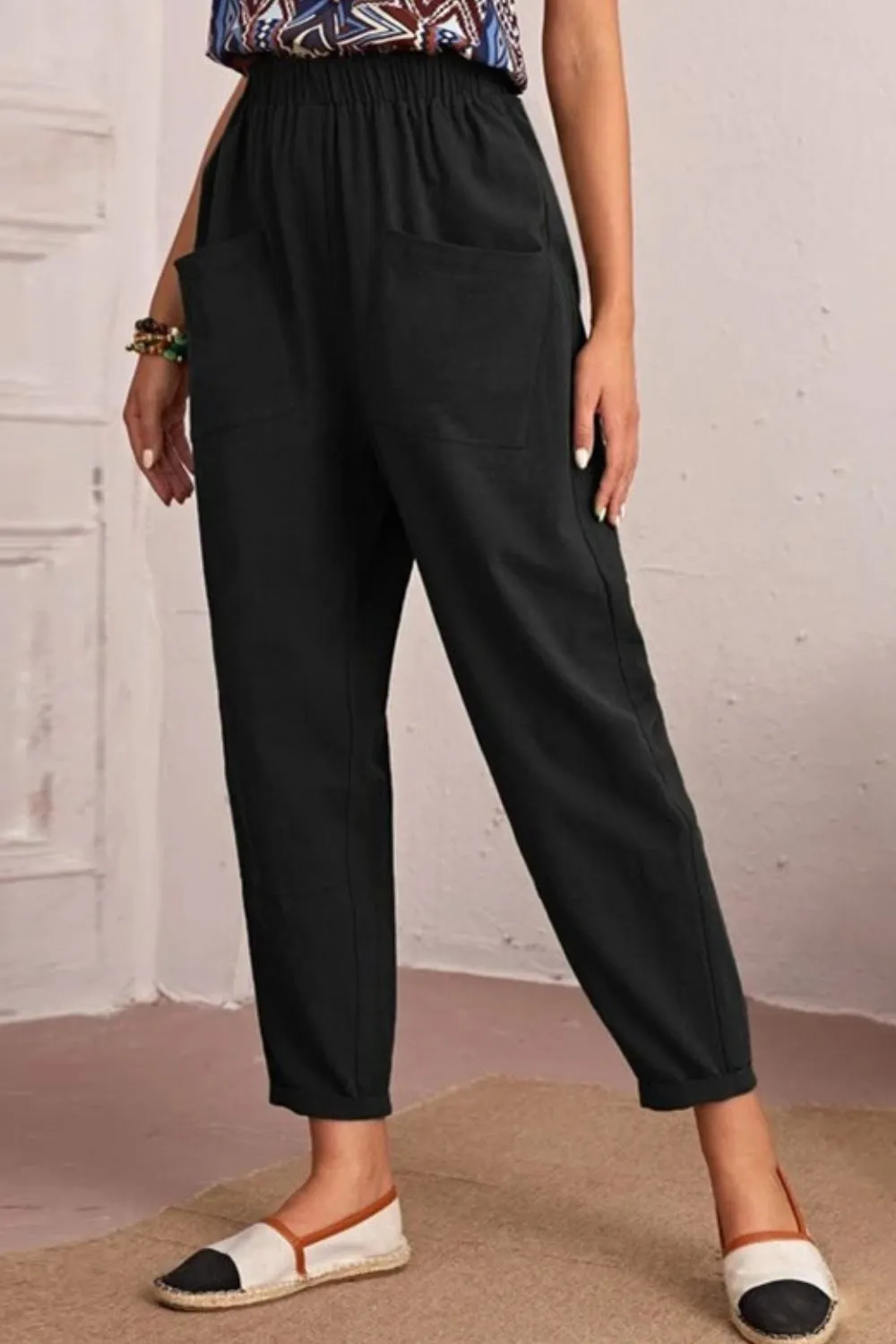 Elastic Waist Pocket Tapered Pants, image 4