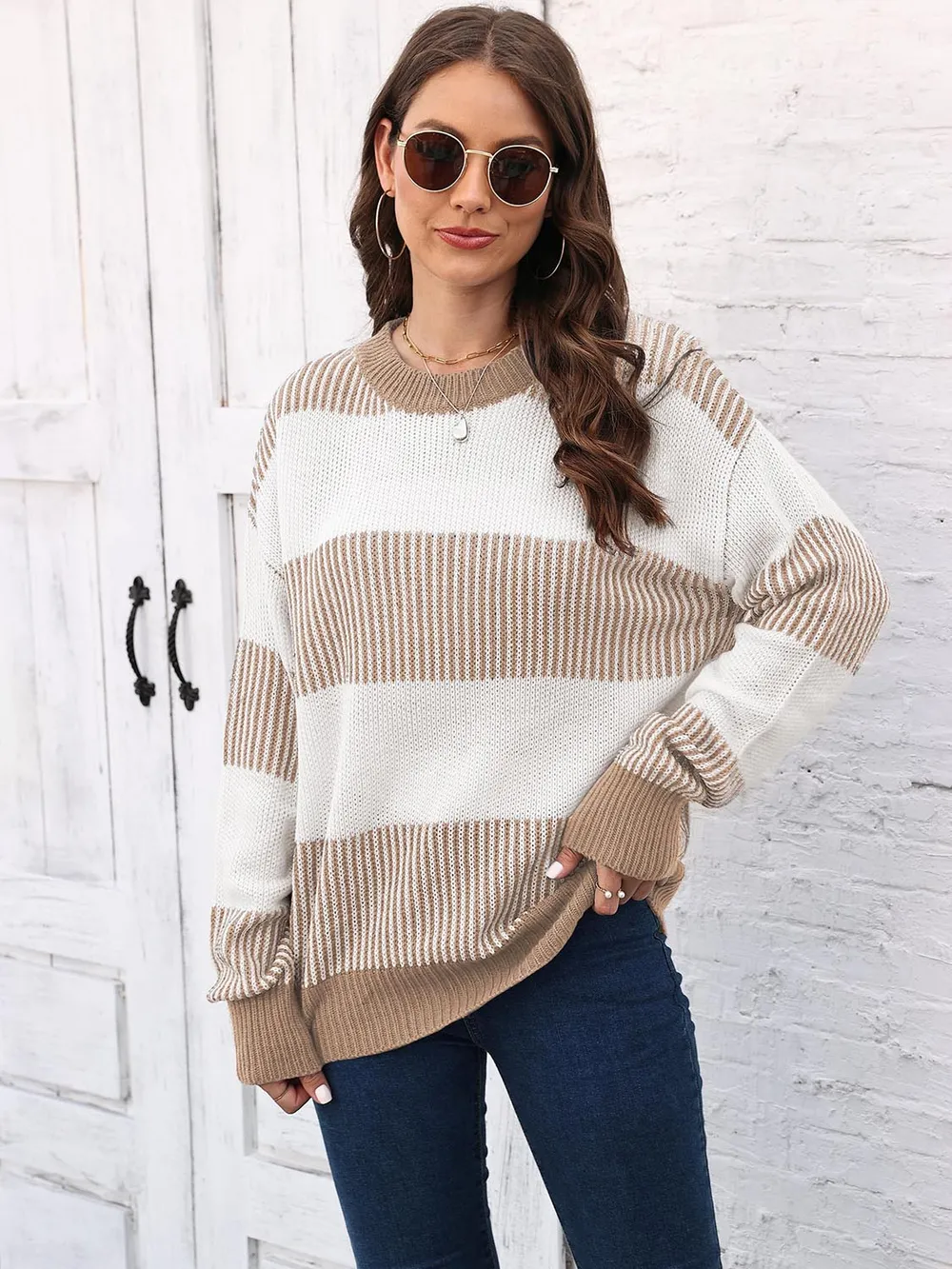 Full Size Round Neck Drop Shoulder Sweater, image 4