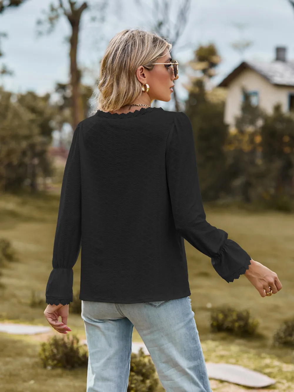 V-Neck Flounce Sleeve Blouse, image 11