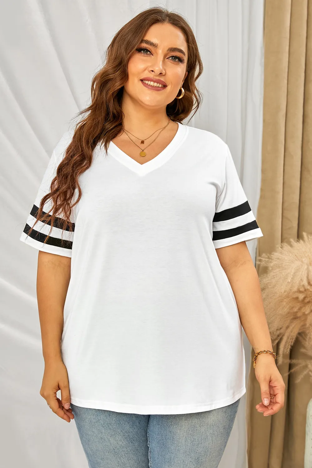 Plus Size Striped V-Neck Tee Shirt, image 18