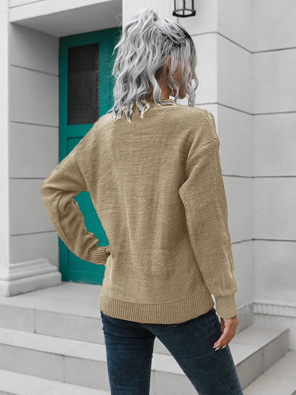 Dropped Shoulder Button Detail Sweater, image 6