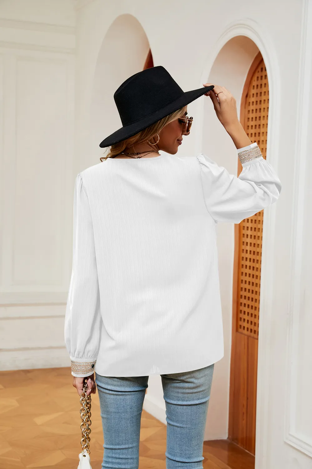 Contrast Puff Sleeve Blouse, image 7