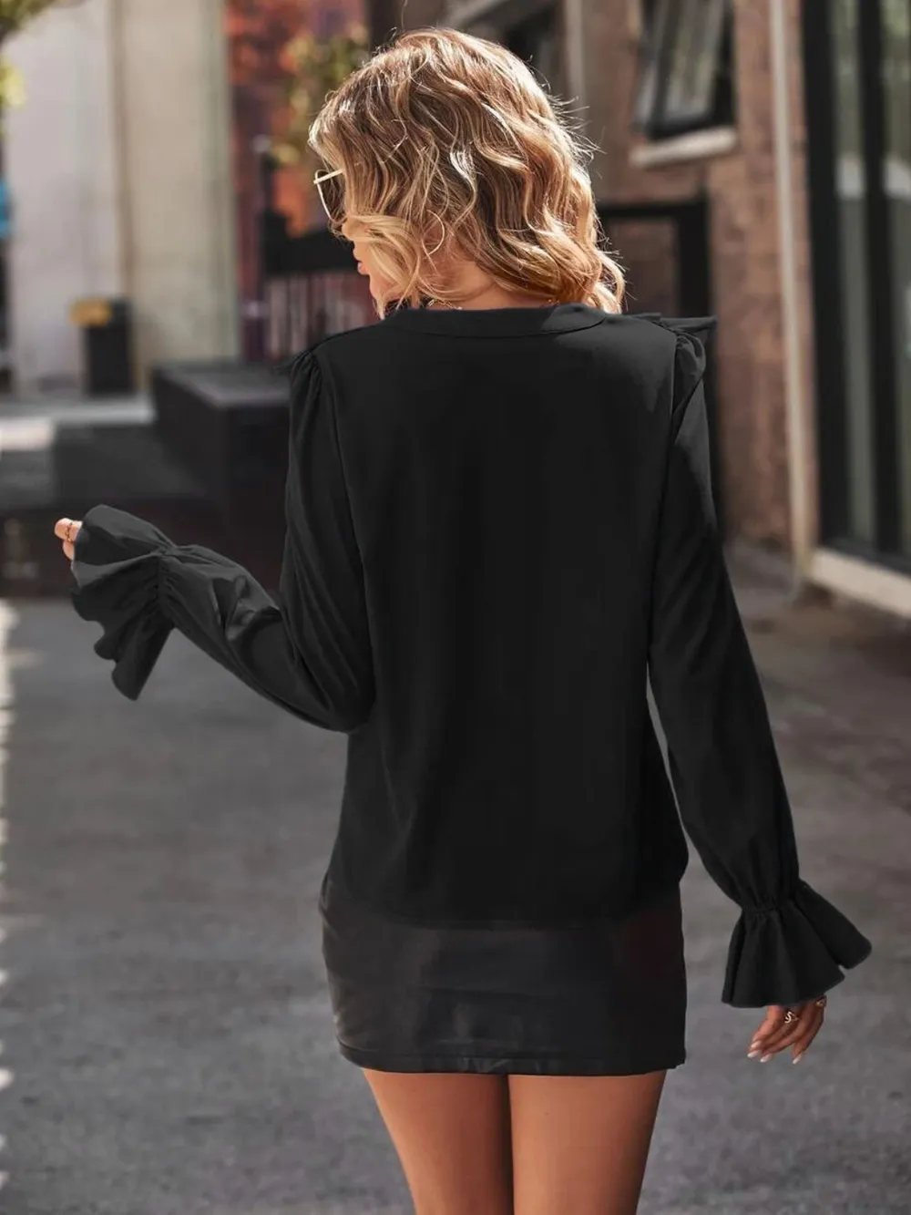 Ruffled V-Neck Flounce Sleeve Shirt, image 8