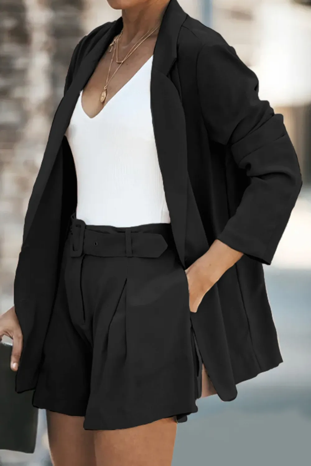 Longline Blazer and Shorts Set with Pockets, image 10