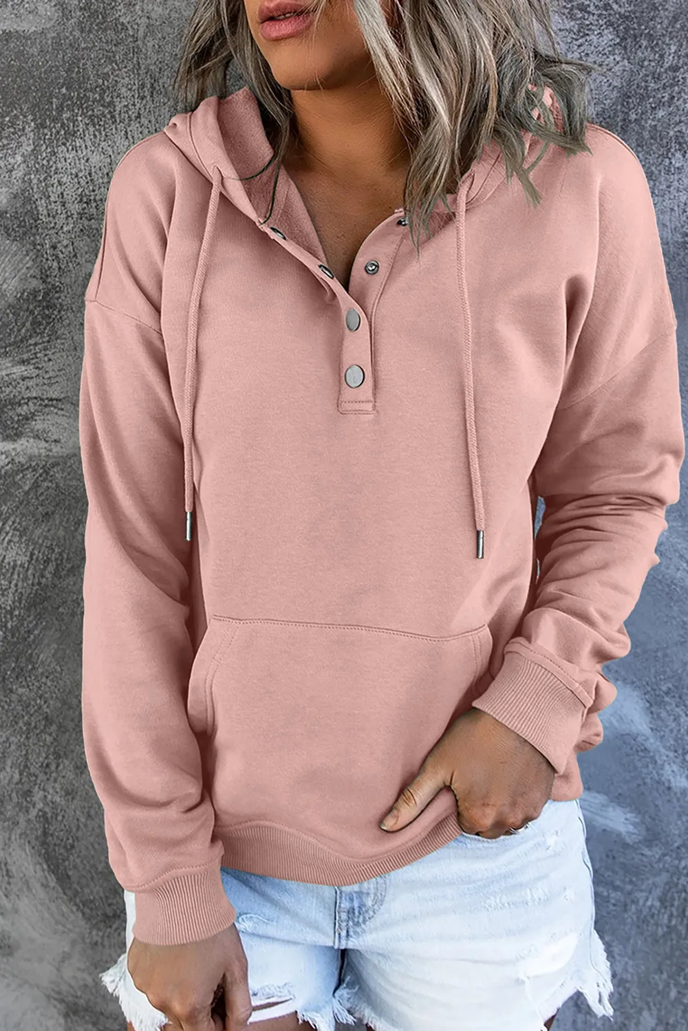 Dropped Shoulder Long Sleeve Hoodie with Pocket, image 16