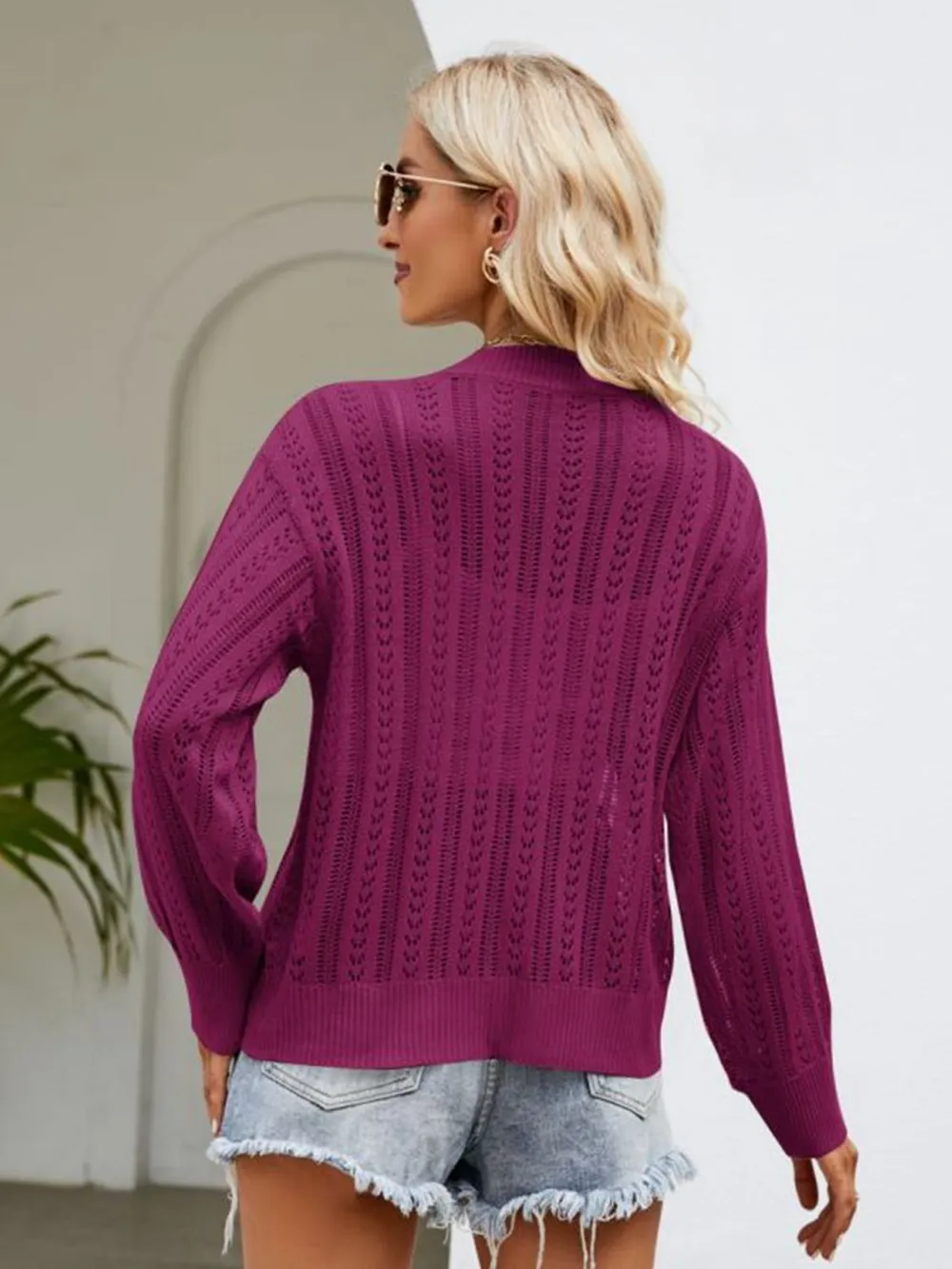 Button Down Ribbed Trim Cardigan, image 3
