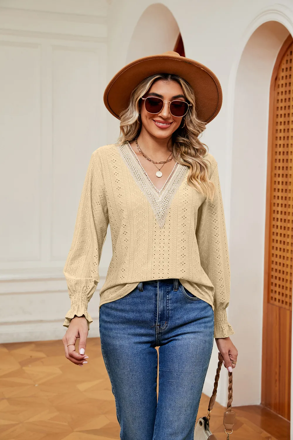 Contrast Flounce Sleeve Blouse, image 9