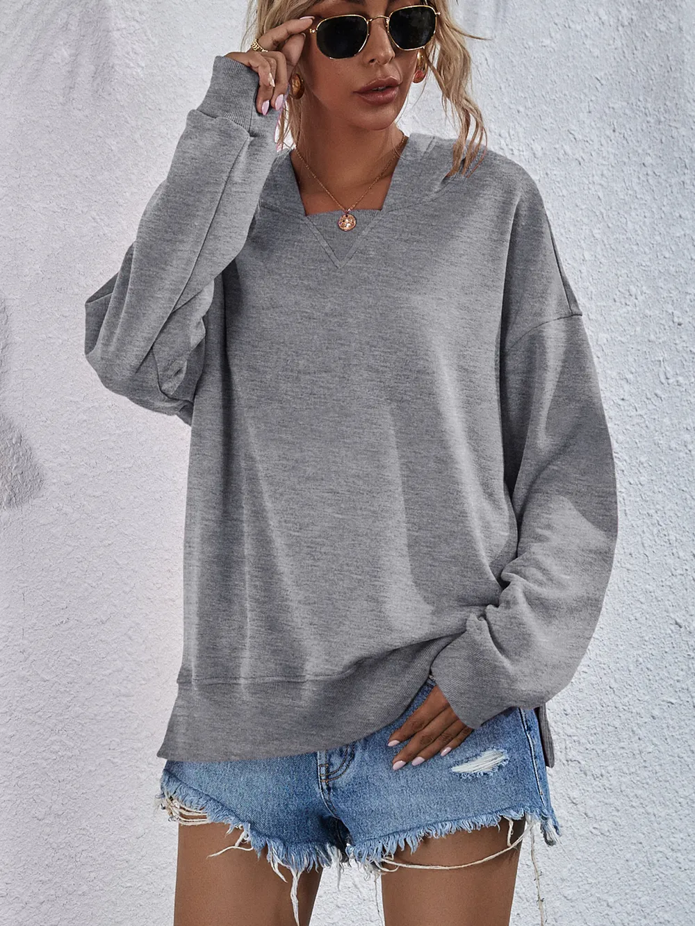 Dropped Shoulder Slit Hoodie, image 5