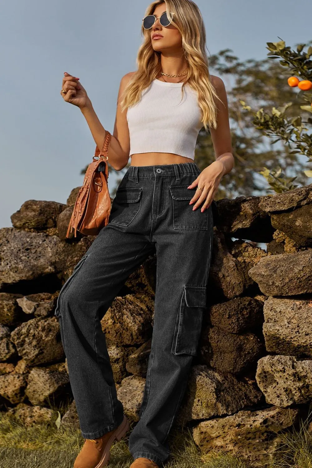 Loose Fit Long Jeans with Pockets, image 9