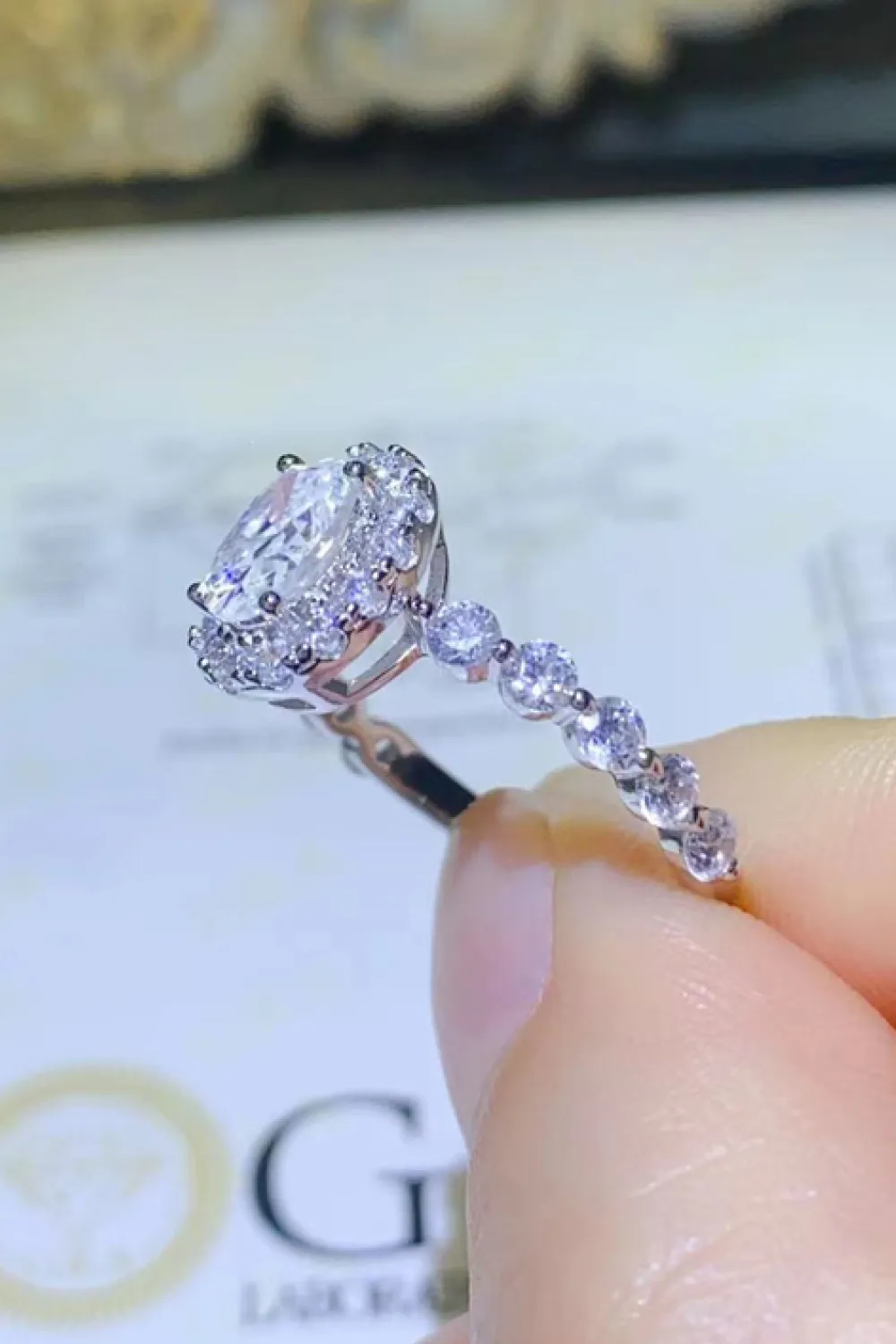 1 Carat Moissanite 925 Sterling Silver Halo Ring, image 5