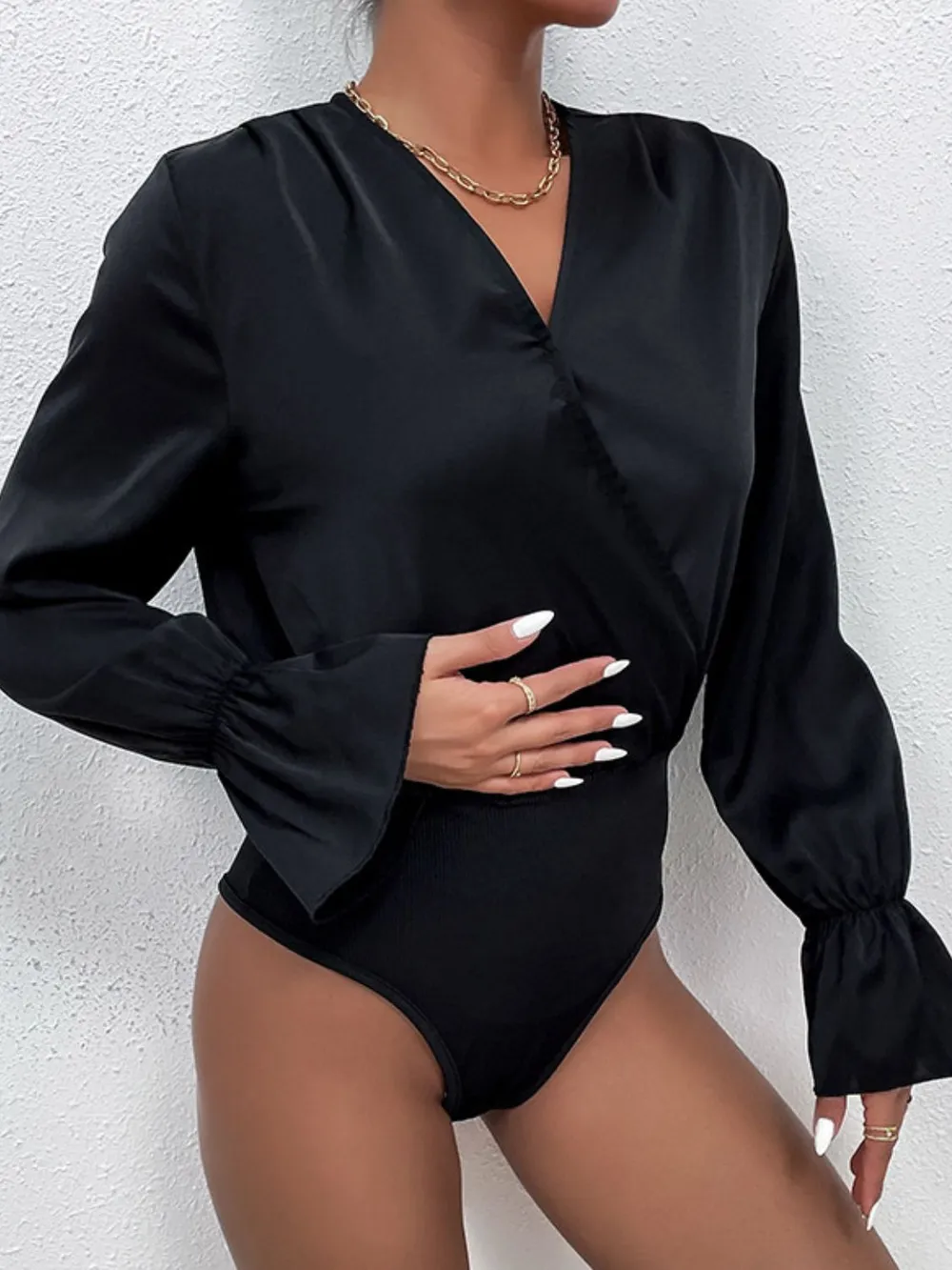 Surplice Neck Flounce Sleeve Bodysuit, image 3