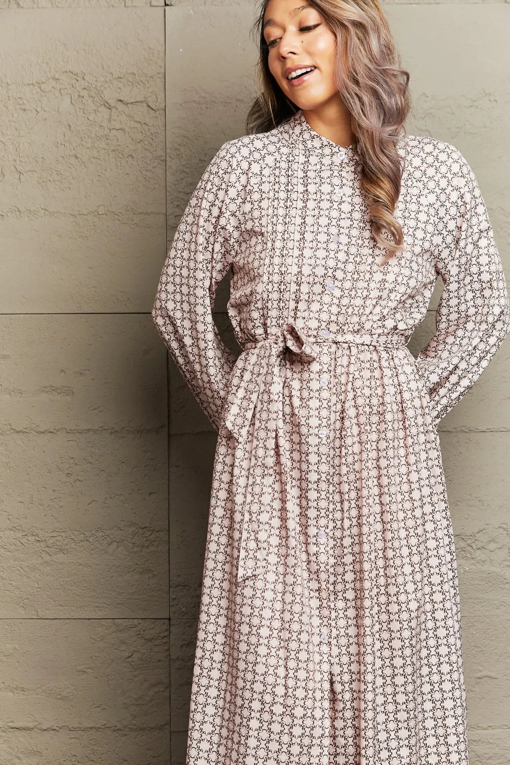 Printed Tie Waist Long Sleeve Dress, image 4