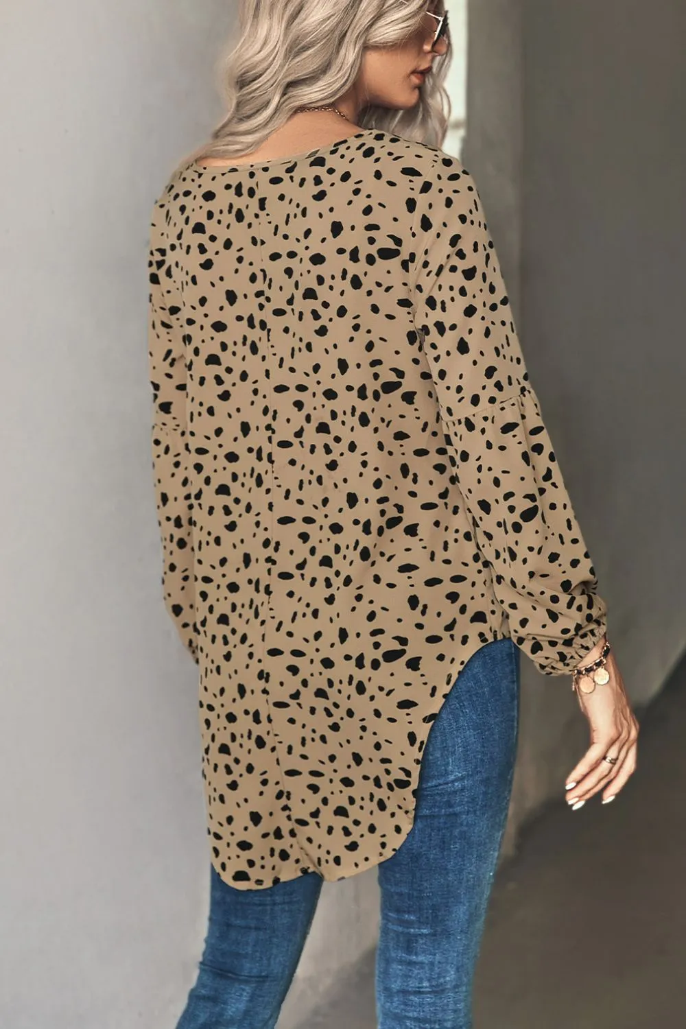 Animal Print V-Neck High-Low Blouse, image 4