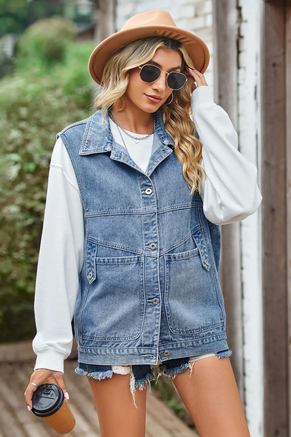 Sleeveless Denim Top with A Detachable Hood, image 8