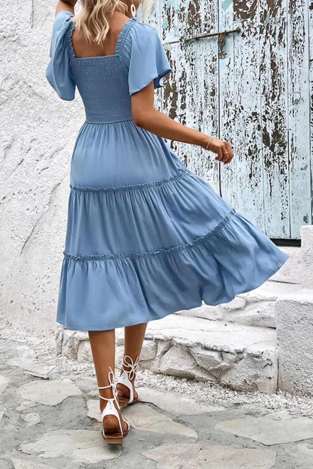 Smocked Square Neck Frill Trim Dress, image 4