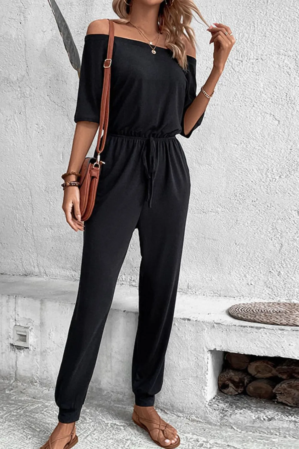 Off-Shoulder Jumpsuit with Pockets, image 3