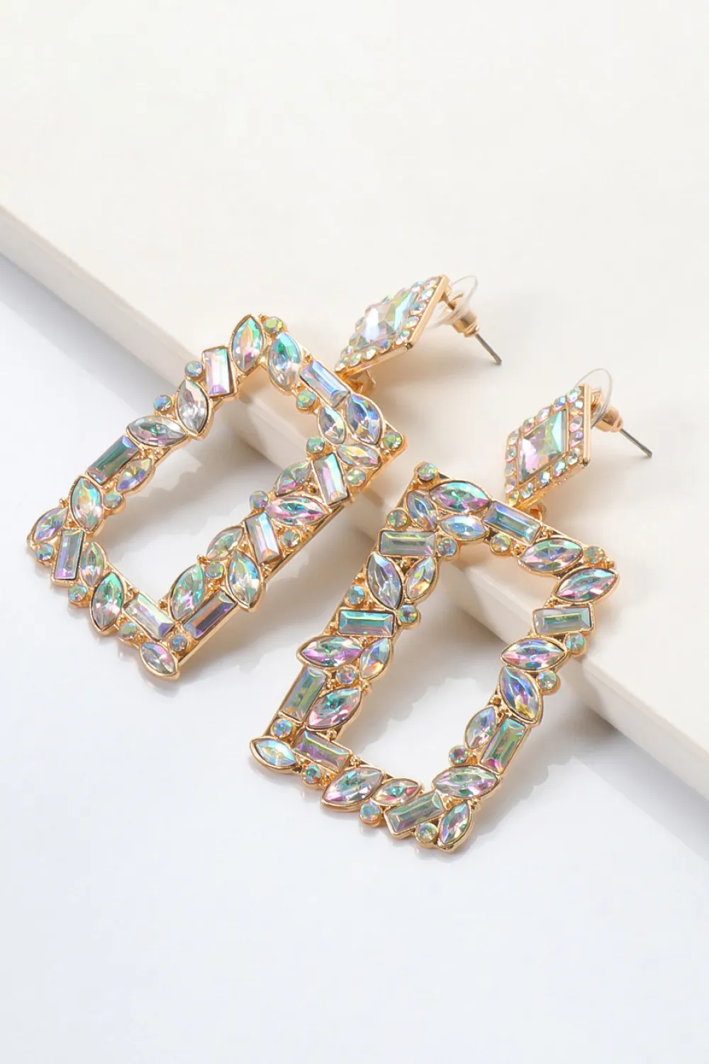 Square Shape Glass Stone Dangle Earrings, image 7