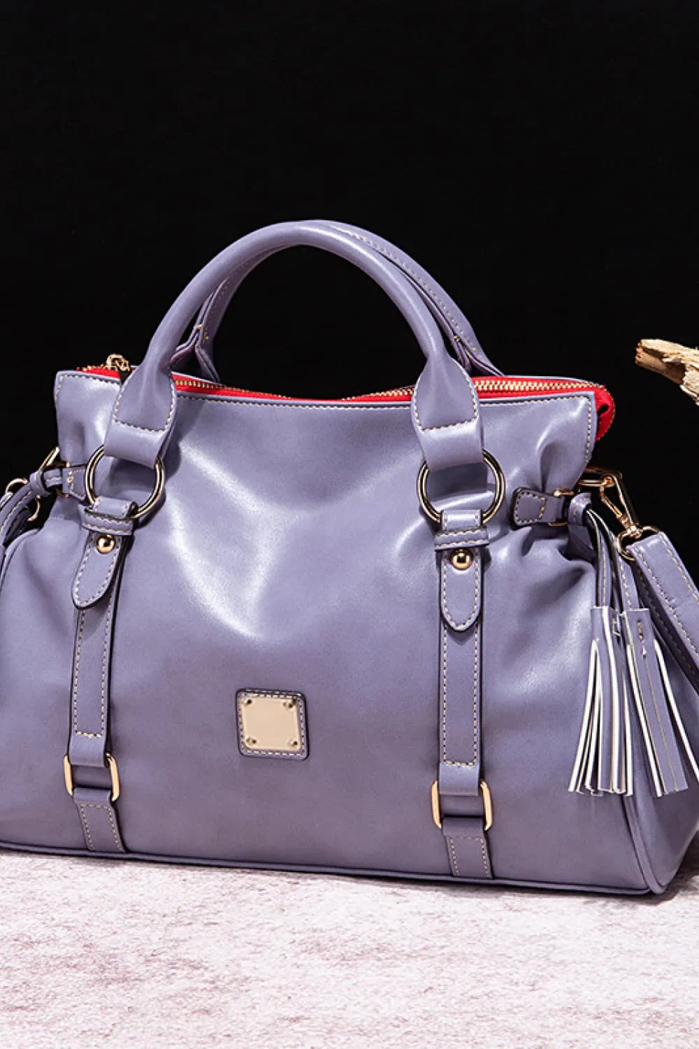 PU Leather Handbag with Tassels, image 8