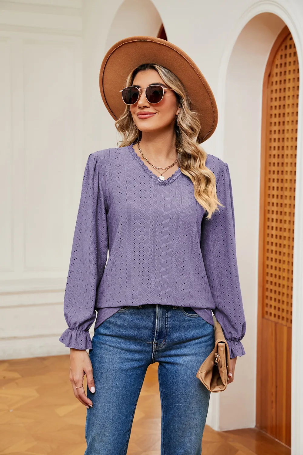 V-Neck Flounce Sleeve Blouse, image 20