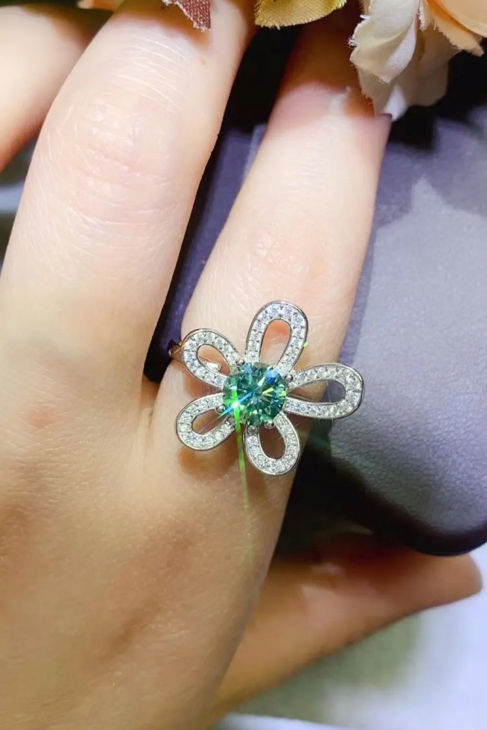 1 Carat Moissanite Flower Shape Open Ring, image 4