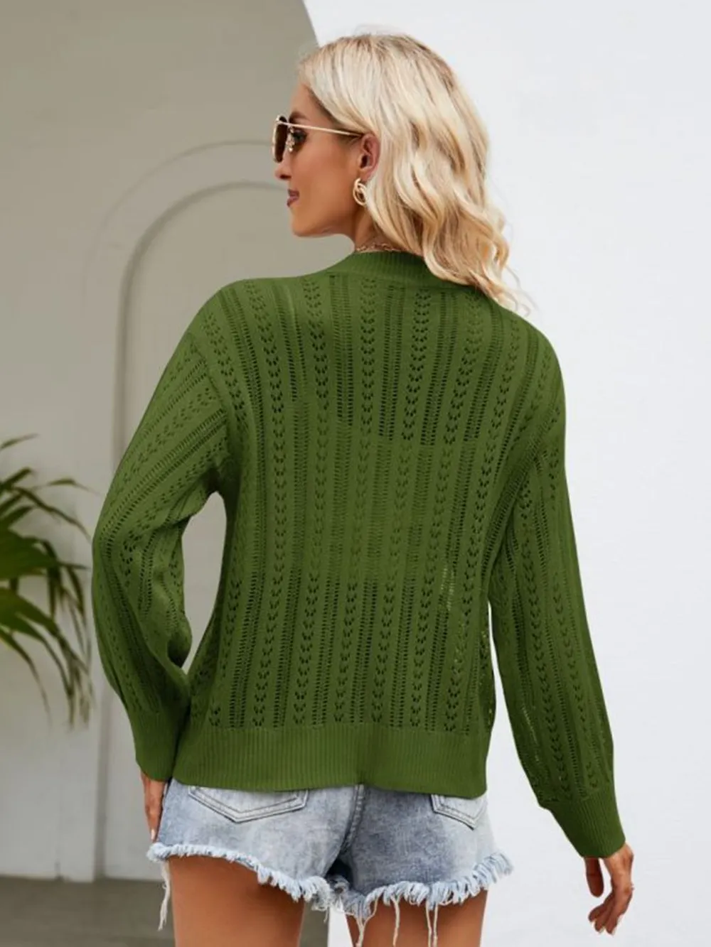 Button Down Ribbed Trim Cardigan, image 9