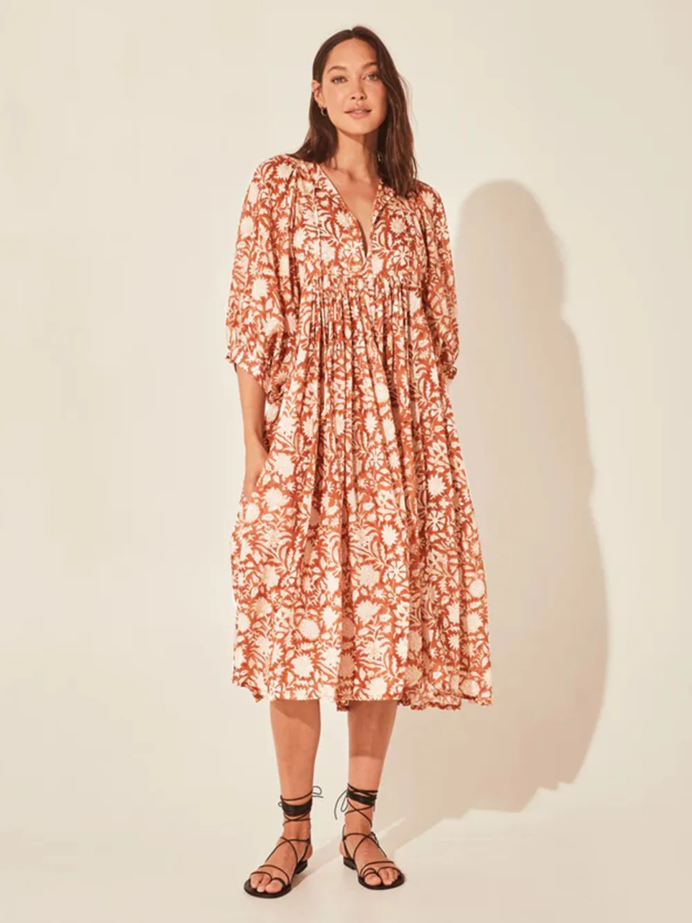 Floral Tie Neck Lantern Sleeve Dress, image 6