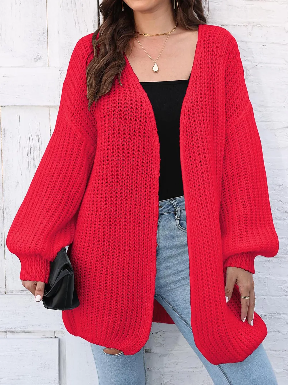 Open Front Dropped Shoulder Longline Cardigan, image 11