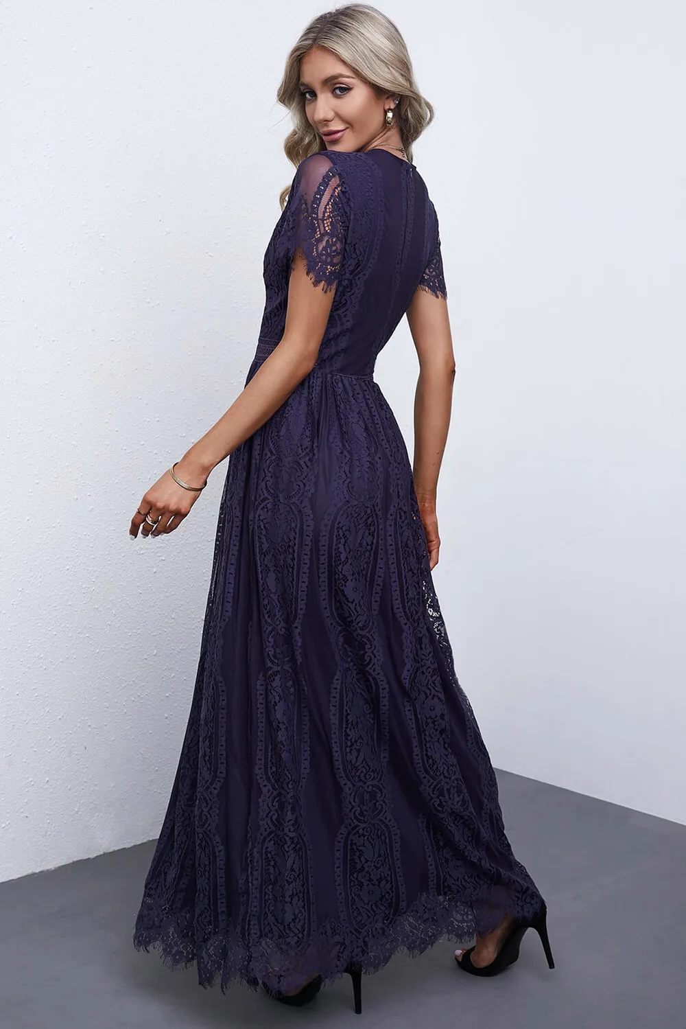 Scalloped Trim Lace Plunge Dress, image 12