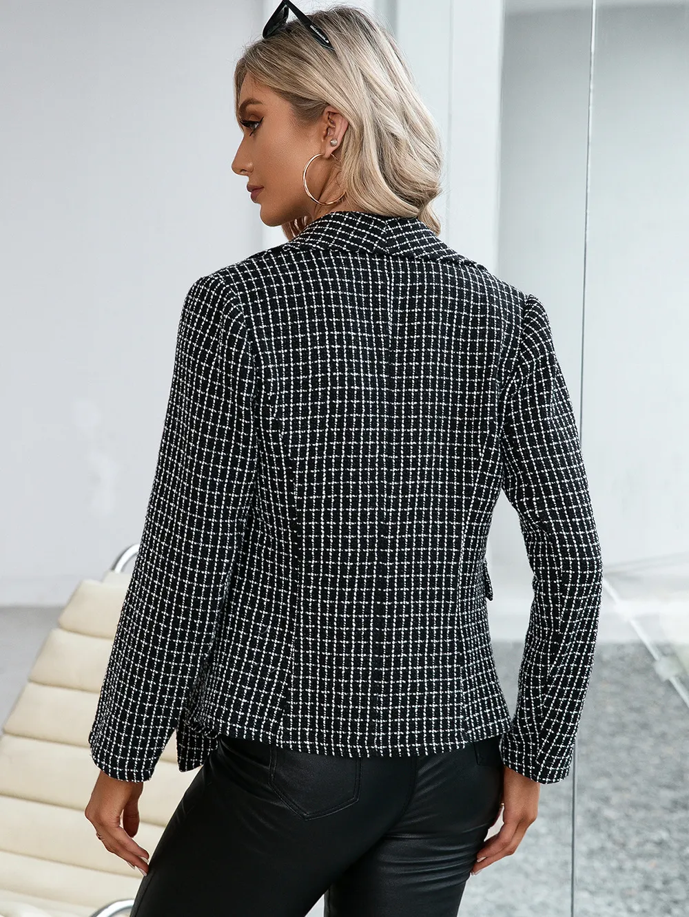 Plaid Double Breasted Long Sleeve Jacket, image 2