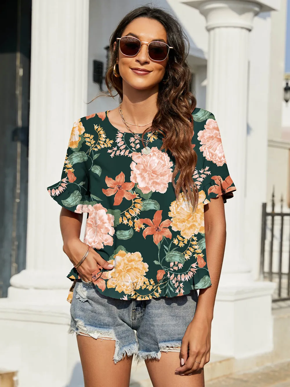 Floral Ruffled Flounce Sleeve Blouse, image 4