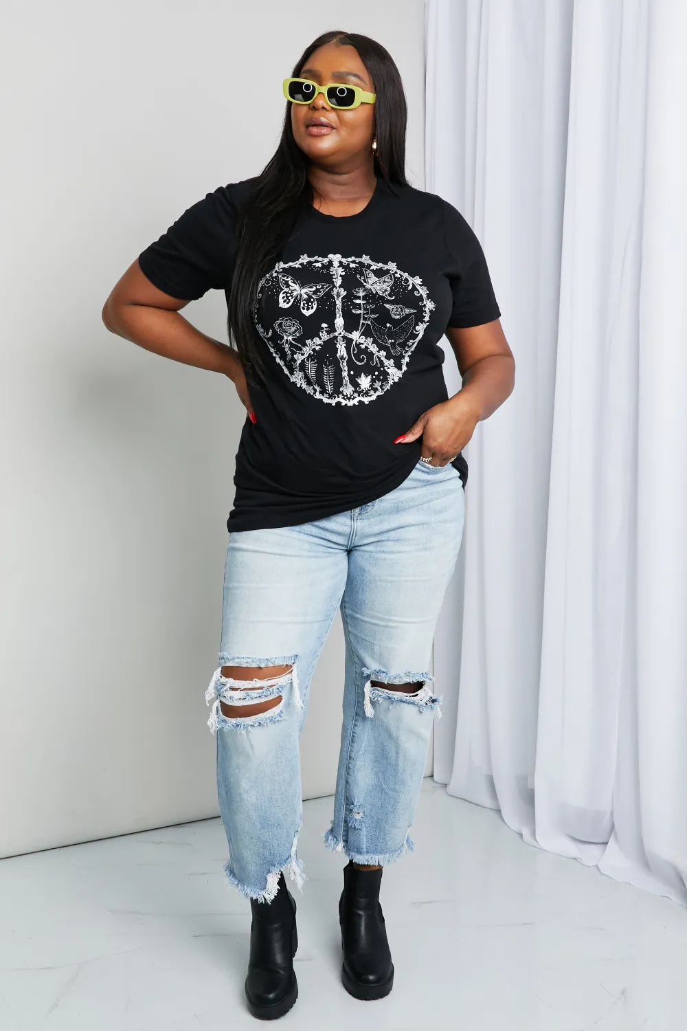 Full Size Butterfly Graphic Tee Shirt, image 3