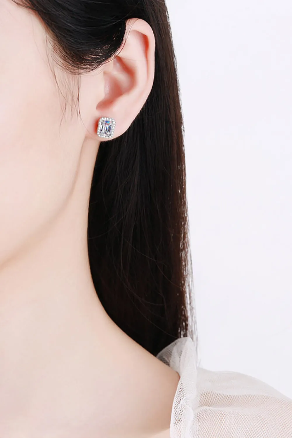 1 Carat Moissanite Rhodium-Plated Square Stud Earrings, image 4