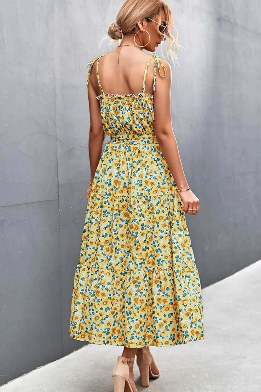 Floral Tie-Shoulder Belted Dress, image 3