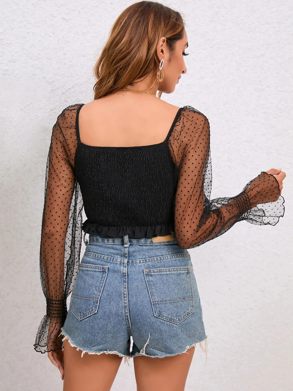 Drawstring Flounce Sleeve Cropped Top, image 5