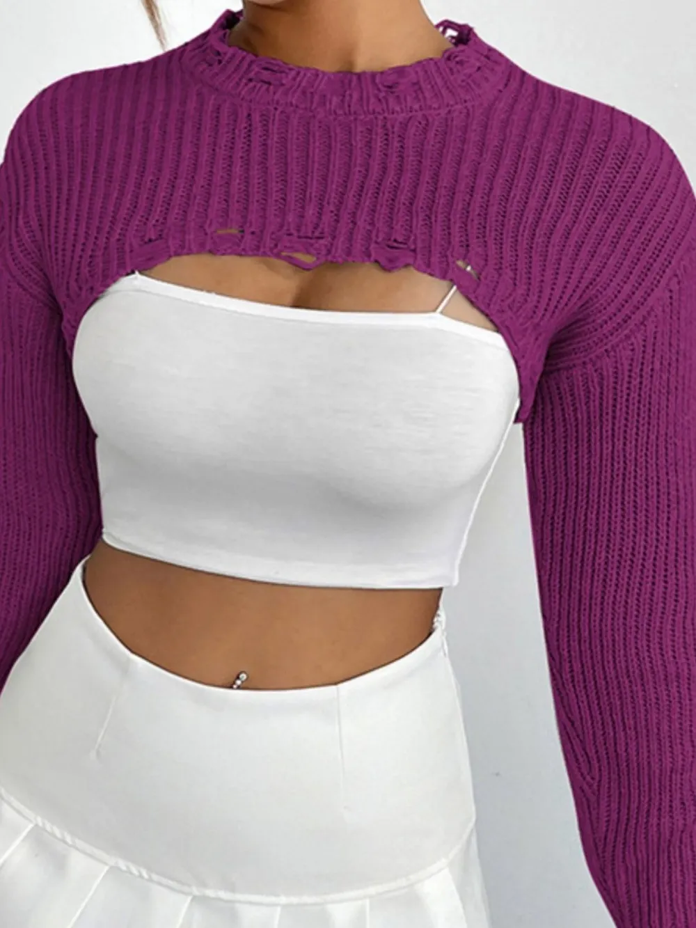 Distressed Long Sleeve Cropped Sweater, image 13