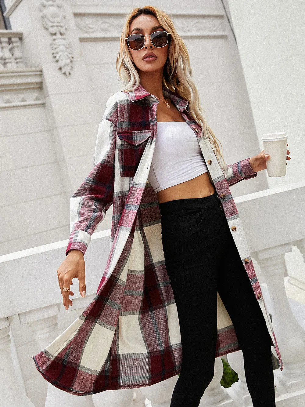 Plaid Longline Shirt Jacket, image 4