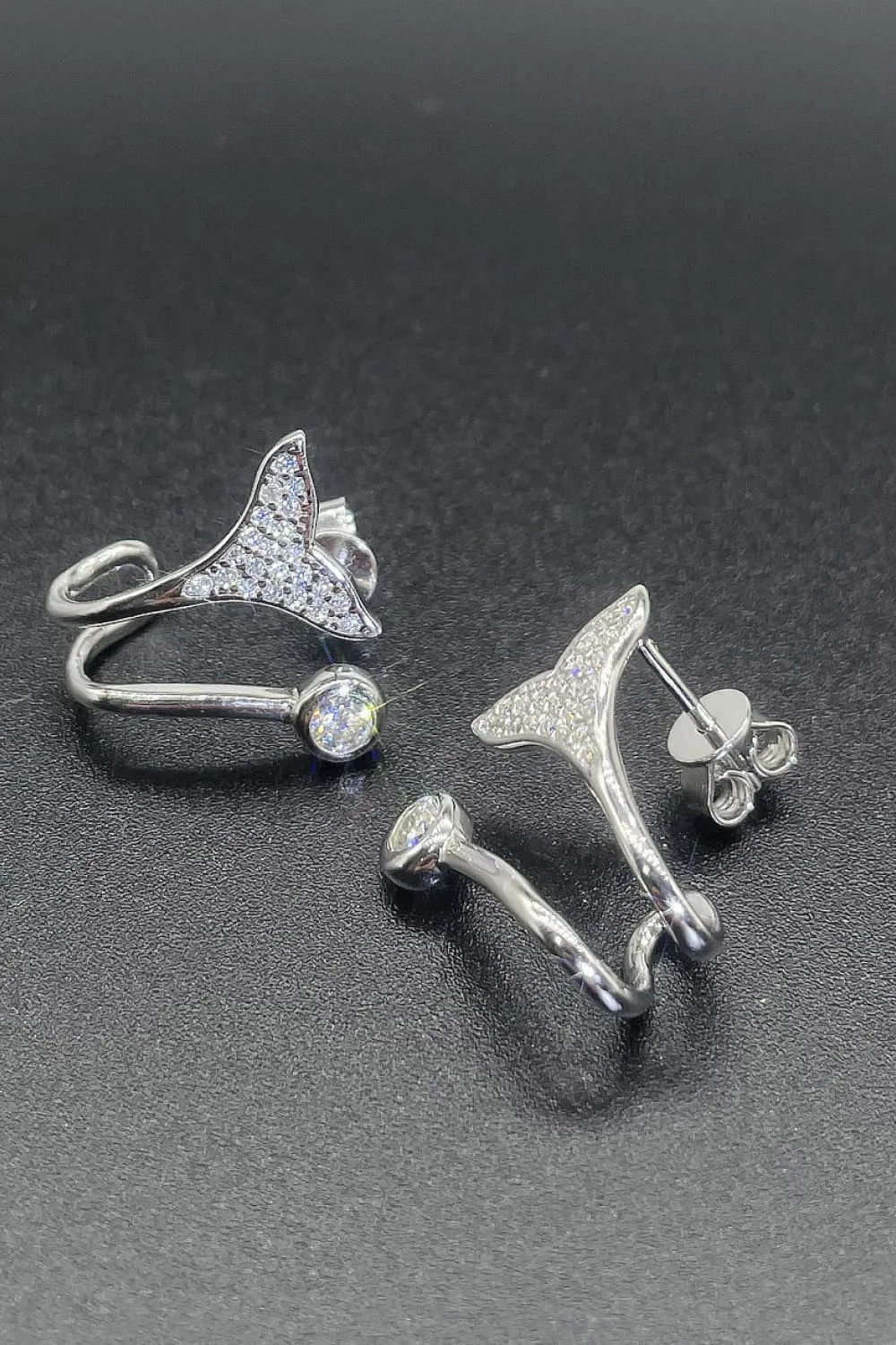 Moissanite Fishtail Rhodium-Plated Earrings, image 3